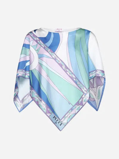 Shop Pucci Very Vivara Print Silk Blouse In Sky Blue,white