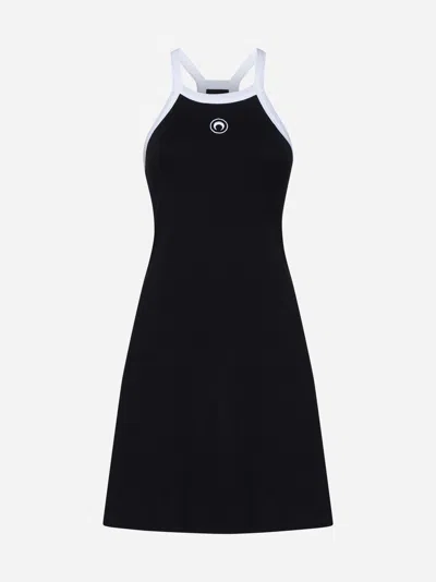 Shop Marine Serre Organic Cotton Mini Dress In Black