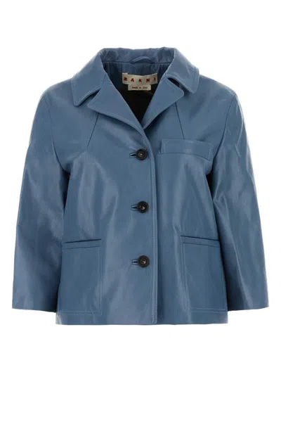 Shop Marni Leather Jackets In Blue