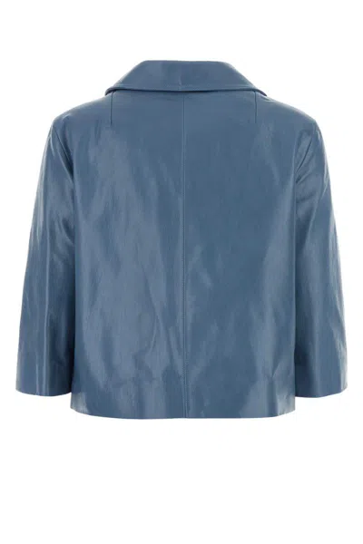 Shop Marni Leather Jackets In Blue