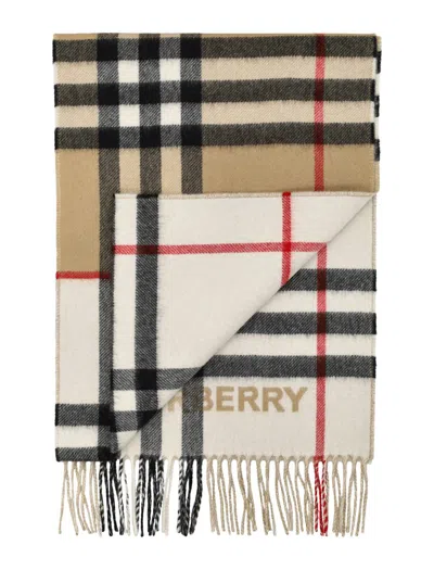 Shop Burberry Contrast Check Cashmere Scarf In Arc Beige/ Nat White