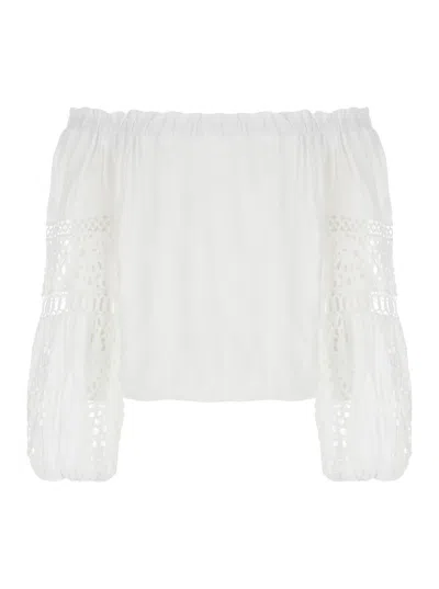 Shop Temptation Positano White Embroidered Blouse In Linen Woman