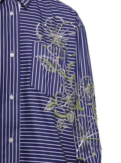 Shop Des_phemmes Hibiscus Embroidered Shirt In Blu