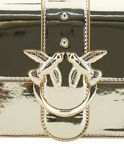 Shop Pinko 'mini Love Bag One Mirror' Gold Crossbody Bag With Love Birds Diamond Cut Buckle In Laminated Mirror In Grey