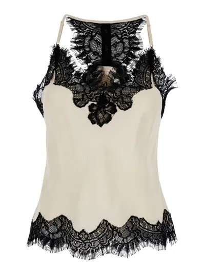 Shop Gold Hawk 'lucy' White Camie Top With Lace Trim And Racerback In Silk Woman In Beige