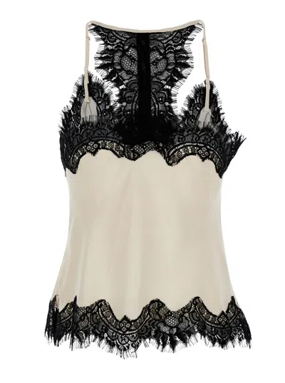 Shop Gold Hawk 'lucy' White Camie Top With Lace Trim And Racerback In Silk Woman In Beige