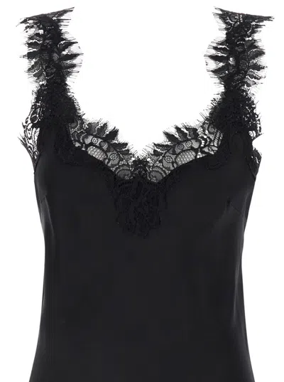 Shop Gold Hawk 'miley' Long Black Dress With Tonal Lace Trim In Silk Woman