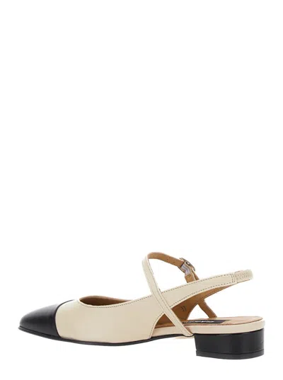Shop Carel Paris White Slingback Pumps With Contrasting Toe In Leather Woman In Beige