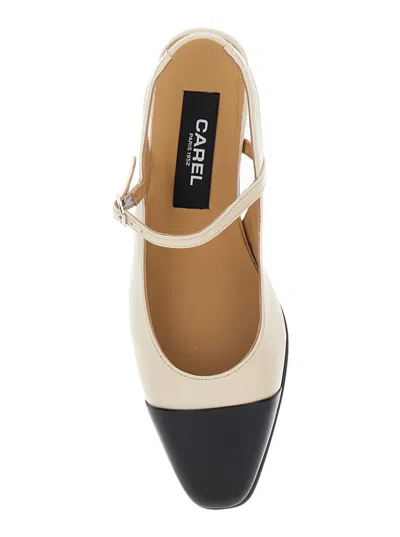 Shop Carel Paris White Slingback Pumps With Contrasting Toe In Leather Woman In Beige