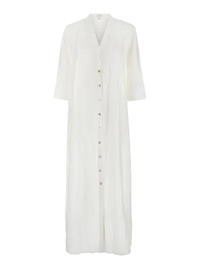 Shop The Rose Ibiza White Long Dress With Buttons In Silk Woman