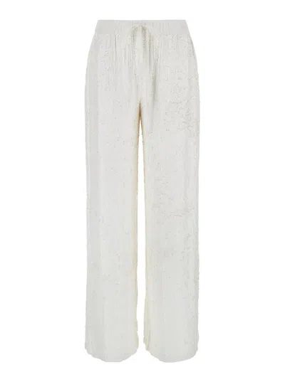 Shop P.a.r.o.s.h White Straight Pants With Sequins In Viscose Woman