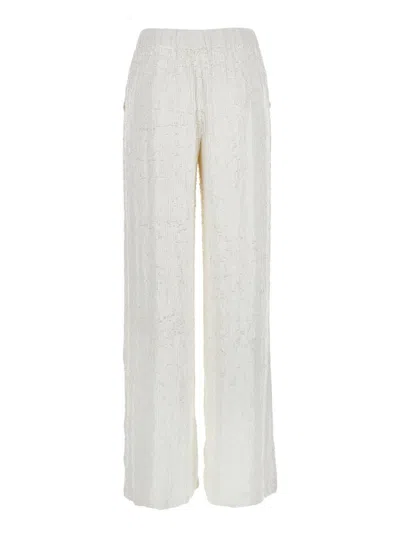 Shop P.a.r.o.s.h White Straight Pants With Sequins In Viscose Woman