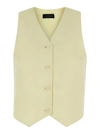 Shop The Andamane Yellow Vest With Buttons In Linen Blend Woman