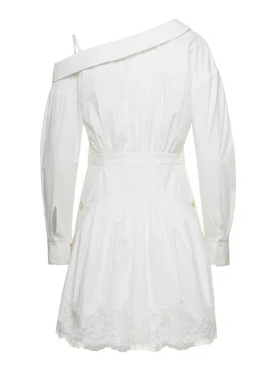Shop Self-portrait Popeline Symmetric Dress In White