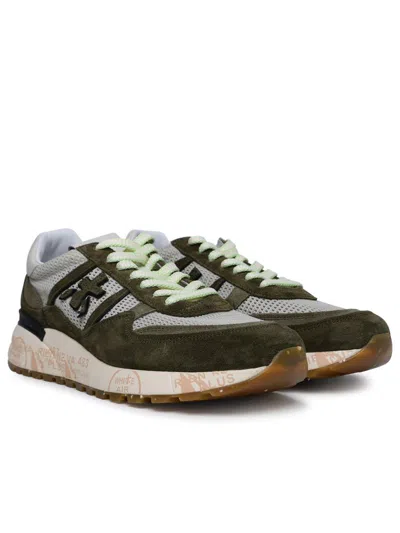 Shop Premiata 'landeck' Sneakers In Leather And Green Fabric
