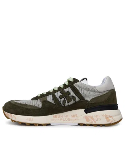 Shop Premiata 'landeck' Sneakers In Leather And Green Fabric