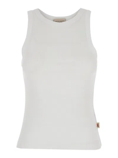 Shop Semicouture White Ribbed Tank Top With U Neckline In Cotton And Modal Blend Woman