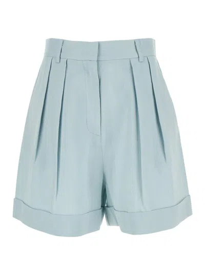 Shop The Andamane Light Blue Shorts With Pinces In Linen Blend Woman