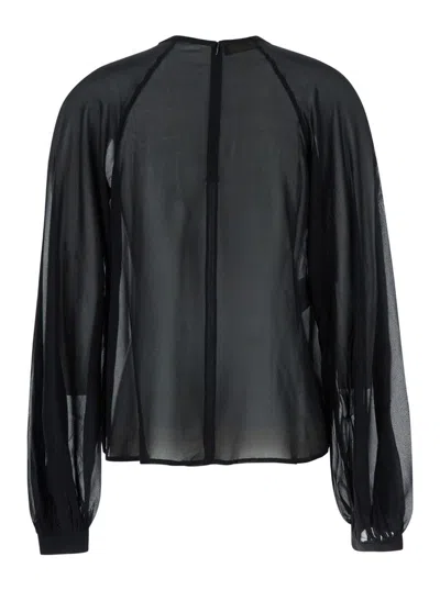 Shop The Andamane Black Blouse With Crew Neck In Stretch Silk Woman