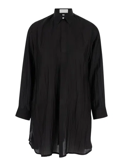 Shop The Rose Ibiza Black Relaxed Blouse With Concealed Closure In Silk Woman