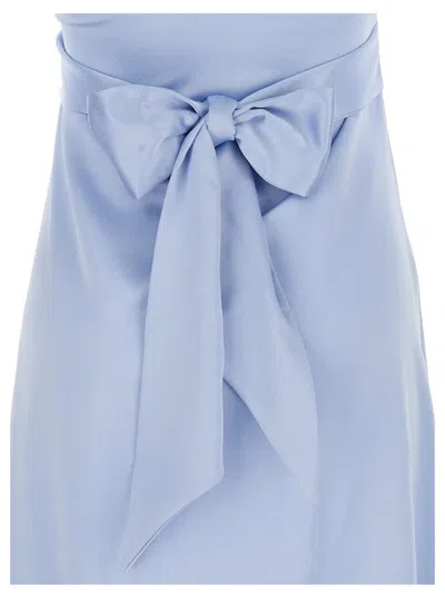 Shop Plain Long Light Blue Dress With Bow At The Back In Fabric Woman