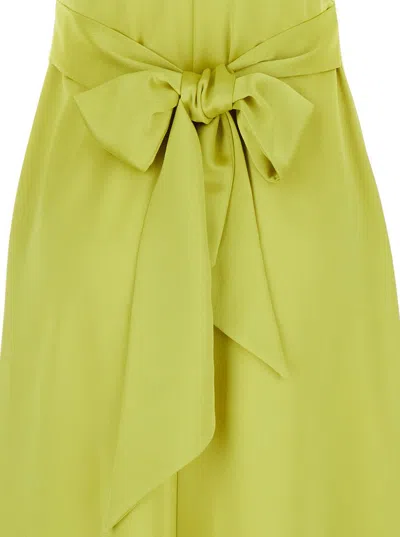 Shop Plain Long Lime Dress With Bow At The Back In Fabric Woman In Green