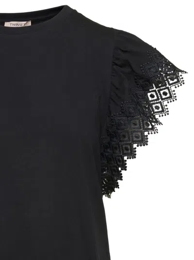 Shop Twinset Black Crew Neck T-shirt In Cotton Woman