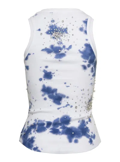 Shop Des_phemmes White Tank Top With Sequins And Tie Die In Cotton Woman In Blu