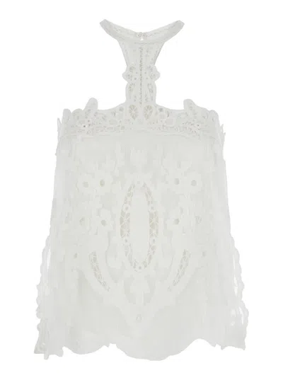 Shop Isabel Marant 'vannel' White Blouse With Halterneck In Lace Woman