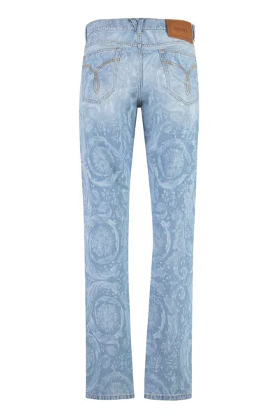 Versace Greek Braid Cable Knit Sweater In Denim