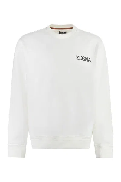 Shop Zegna Cotton Crew-neck Sweatshirt In White