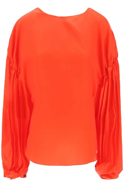 Shop Khaite Quico Blouse With Puffed Sleeves In Red