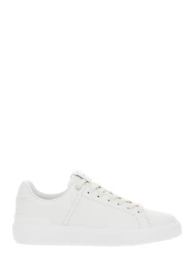 Shop Balmain 'b-court' White Low Top Sneakers With Logo Patch In Leather Man