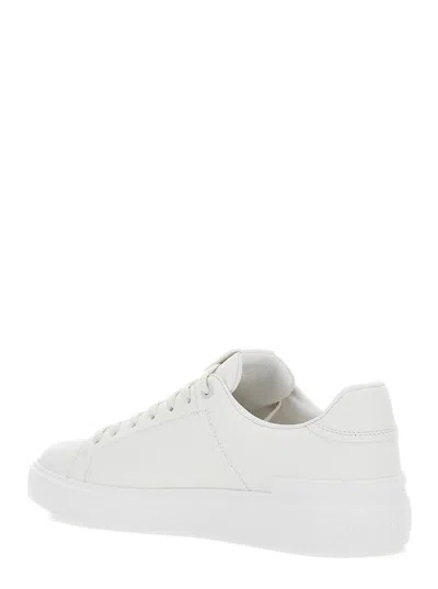 Shop Balmain 'b-court' White Low Top Sneakers With Logo Patch In Leather Man