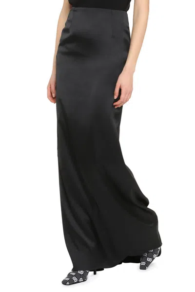 Shop Balenciaga Long Satin Skirt In Black