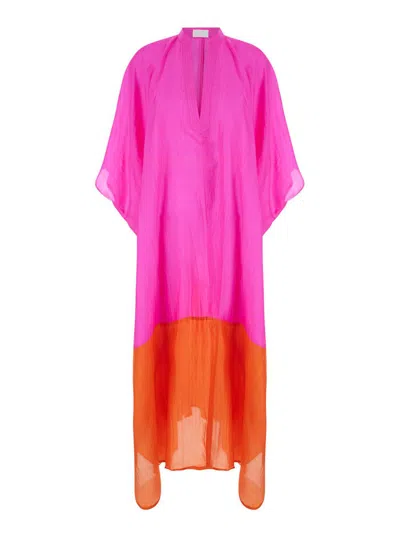 Shop The Rose Ibiza Pink And Orange Maxi Dress In Silk Woman In Multicolor