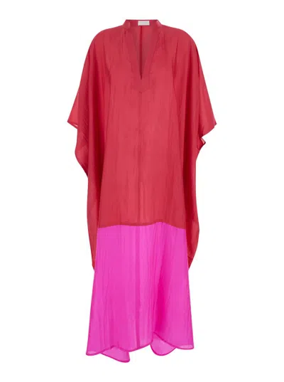 Shop The Rose Ibiza Red And Pink Maxi Dress In Silk Woman In Multicolor