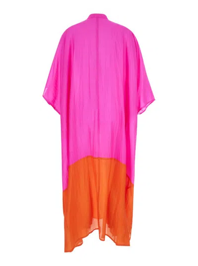 Shop The Rose Ibiza Pink And Orange Maxi Dress In Silk Woman In Multicolor