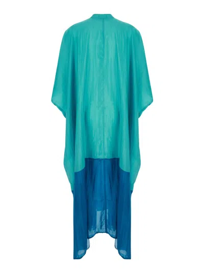 Shop The Rose Ibiza Blue And Light Blue Bicolor Tunic With Cap Sleeves In Silk Woman