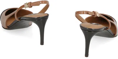 Shop Dolce & Gabbana Leather Slingback Pumps In Camel