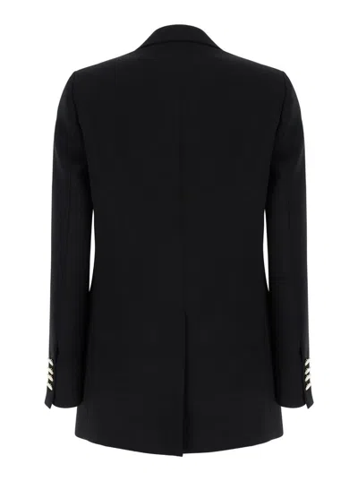 Shop Plain Black Double-breasted Jacket With Golden Buttons In Cady Woman