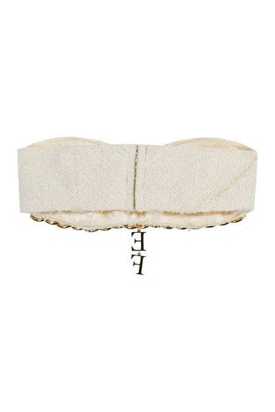Shop Elisabetta Franchi Tweed Top In Ivory