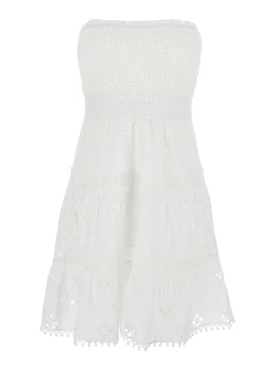 Shop Temptation Positano White Short Embroidered Dress In Cotton Woman