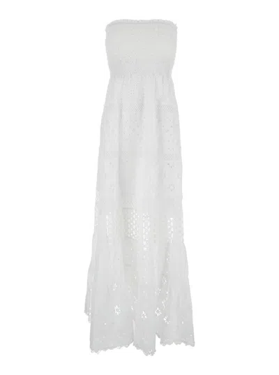 Shop Temptation Positano White Long Embroidered Dress In Cotton Woman