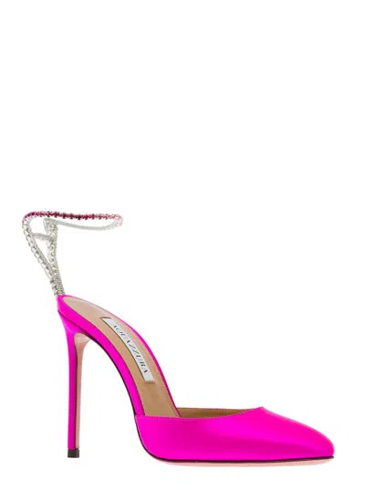 Shop Aquazzura Fuchsia Pink 'ice' Pumps Satin Effect With Crystal Embellishment In Leather Woman In Fuxia