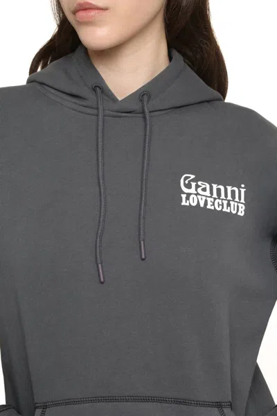 Shop Ganni Logo Cotton Hoodie In Grey