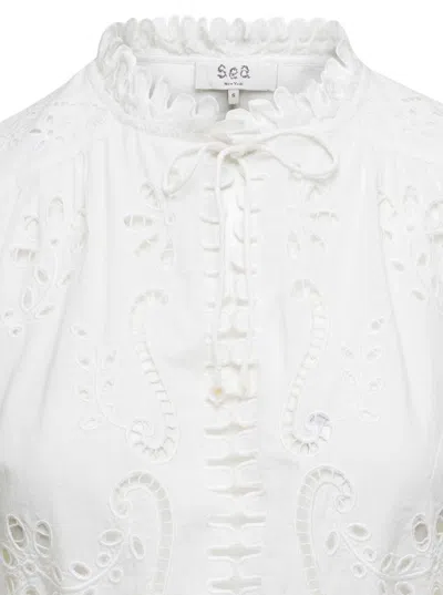 Shop Sea Nyc Liat Embroidery L/slv Top (d2) In White