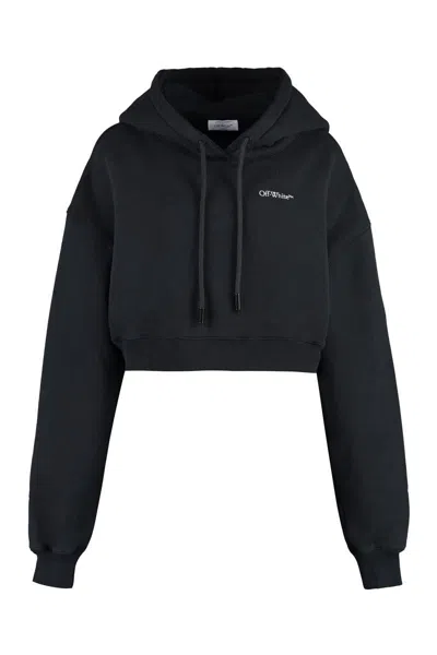 Off-white Embroidered-logo Cropped Hoodie In Black