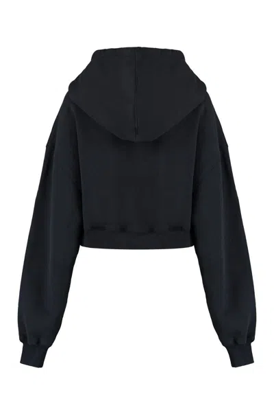 Off-white Embroidered-logo Cropped Hoodie In Black