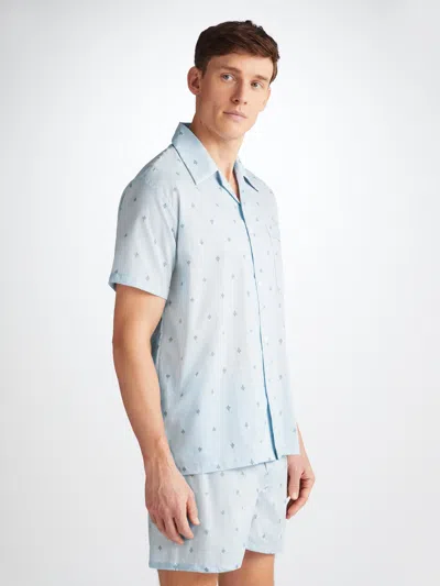Shop Derek Rose Men's Short Pyjamas Nelson 100 Cotton Batiste Blue